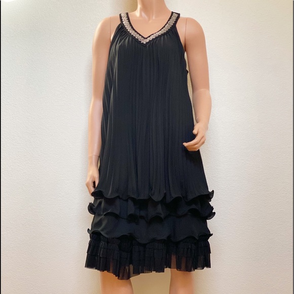 ALFANI COCKTAIL RUFFLE PLEATED FORMAL BLACK DRESS - Picture 2 of 8